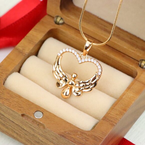 "Rose Gold Heart Pendant with Angel Wings and Crystal Accents, XPPT1251 - Picture 11 of 12